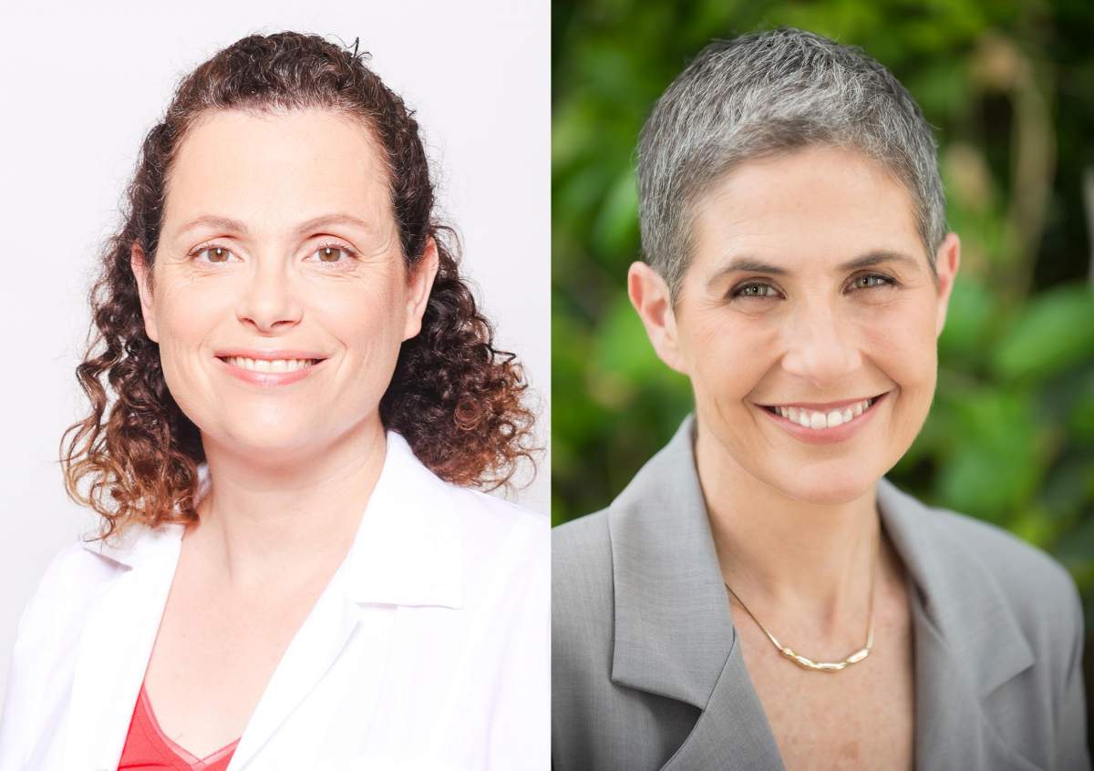 (de gauche à droite) Le professeur Shlomit Yust-Katz, chef de l'Unité de Neuro-oncologie du Centre Médical Rabin (hôpitaux Beilinson et Hasharon), et le docteur Ayelet Shai, directrice de l'Unité d'Oncologie Mammaire du campus médical Rambam (photo de Ronit Valfer) 