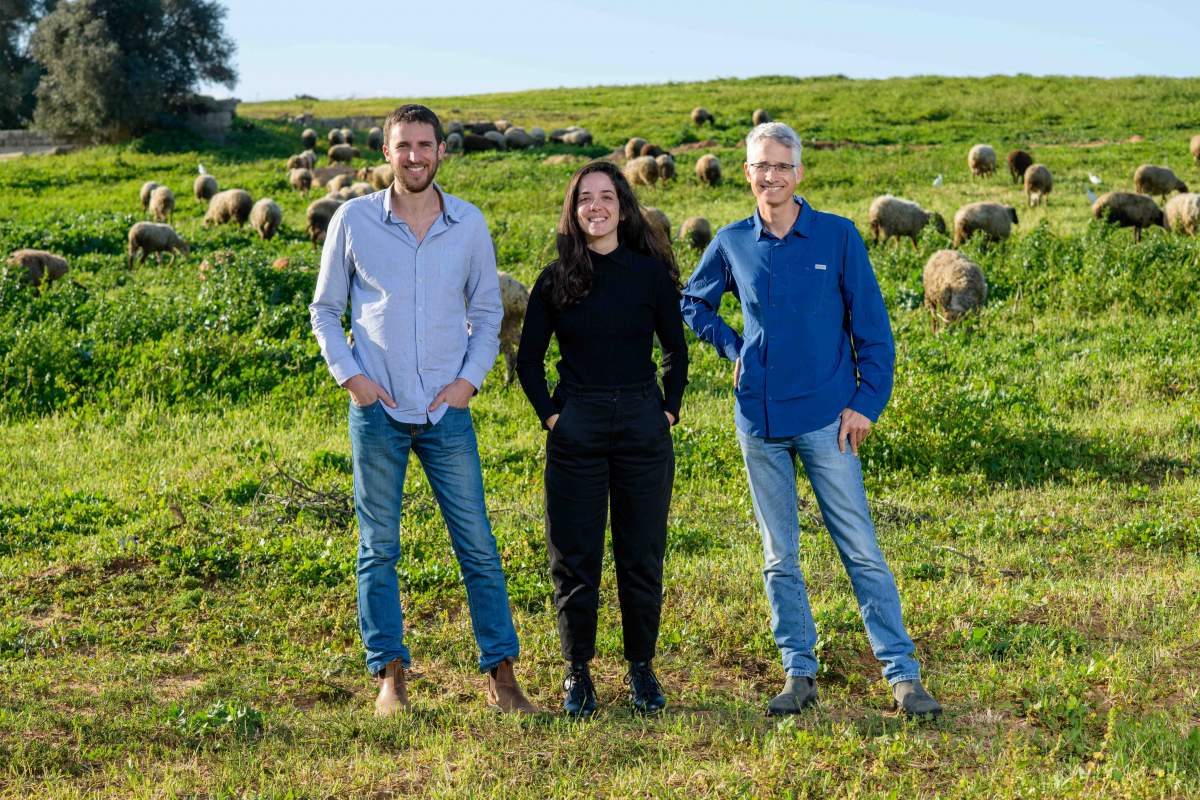 (de gauche à droite) Eyal Krieger, Lior Greenspoon et le professeur Ron Milo, ainsi que les contributeurs à la biomasse de woolier.