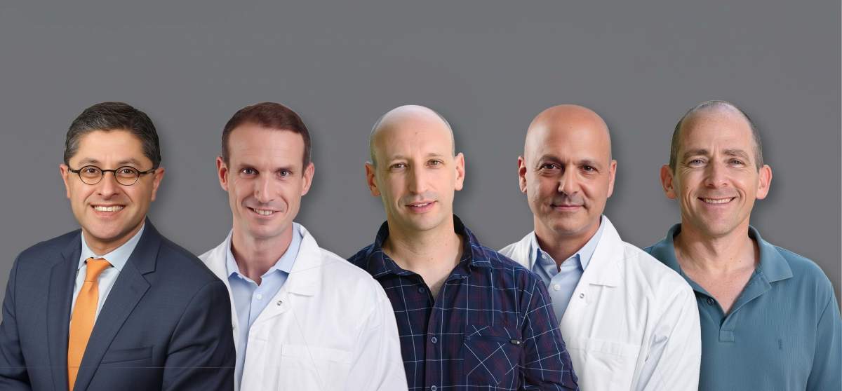 (g-d) Dr. Timucin Taner, Prof. Niv Pencovich, Dr. Oran Yakubovsky, Prof. Ido Nachmany and Prof. Shalev Itzkovitz