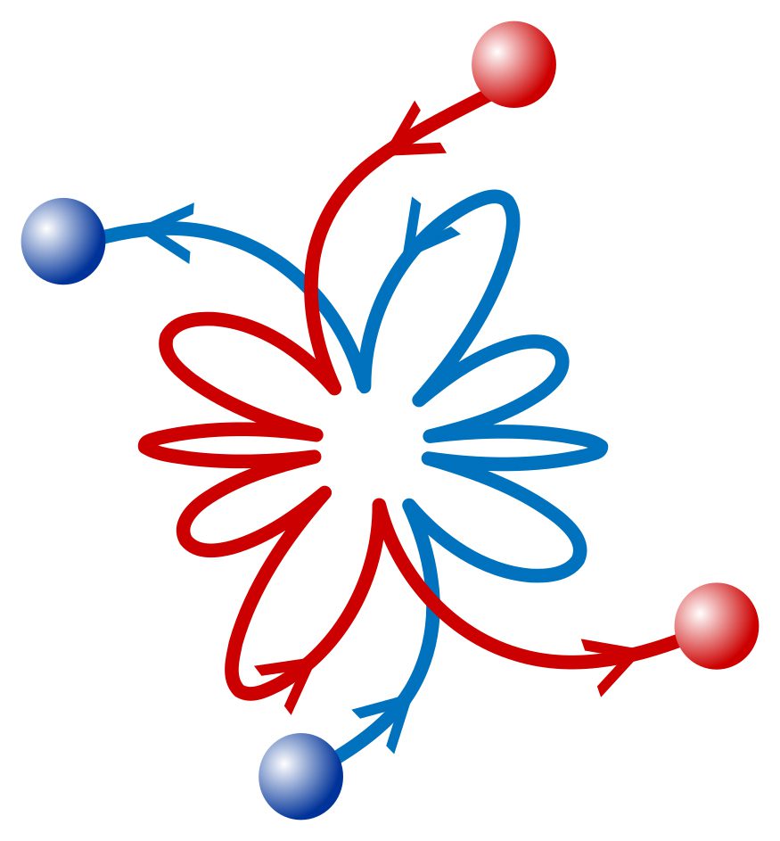 Danse des particules en collision : Schéma montrant une trajectoire post-collision typique d'un ion et d'un atome lors de l'expérience. 
