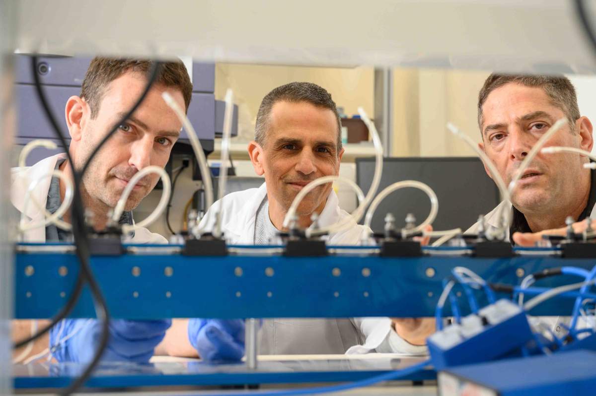 (g-d) Dr. Avner Leshem, Dr. Alon Savidor and Prof. Eran Elinav

